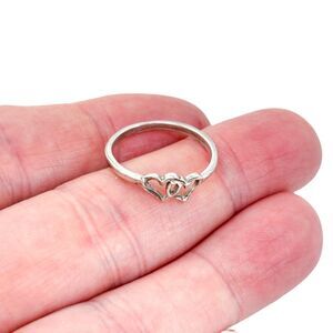 Estate Sterling Silver 925 "Love" Double Heart Ring Size 7.25